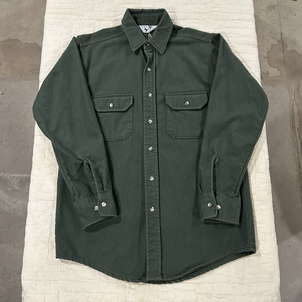 Vintage Black Duck Green Heavyweight Chamois Flannel USA Made Size M Olive Long